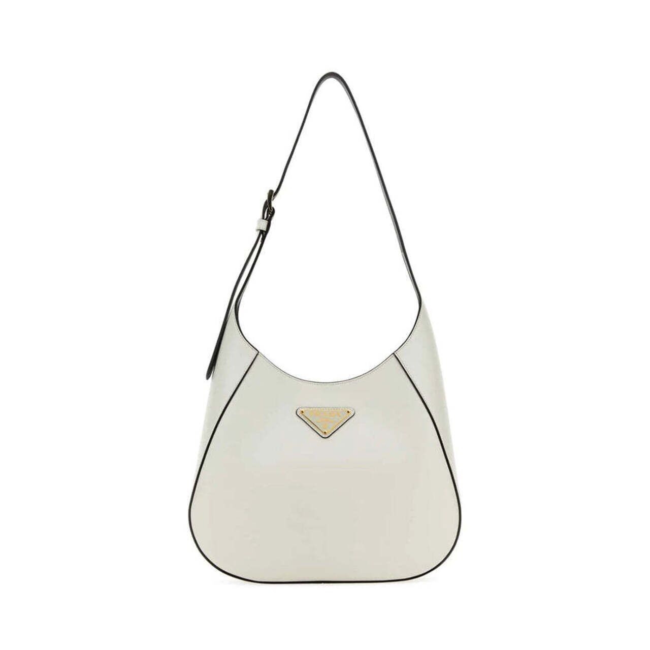 Prada Triangle Metal Logo Medium Hobo Bag White Black