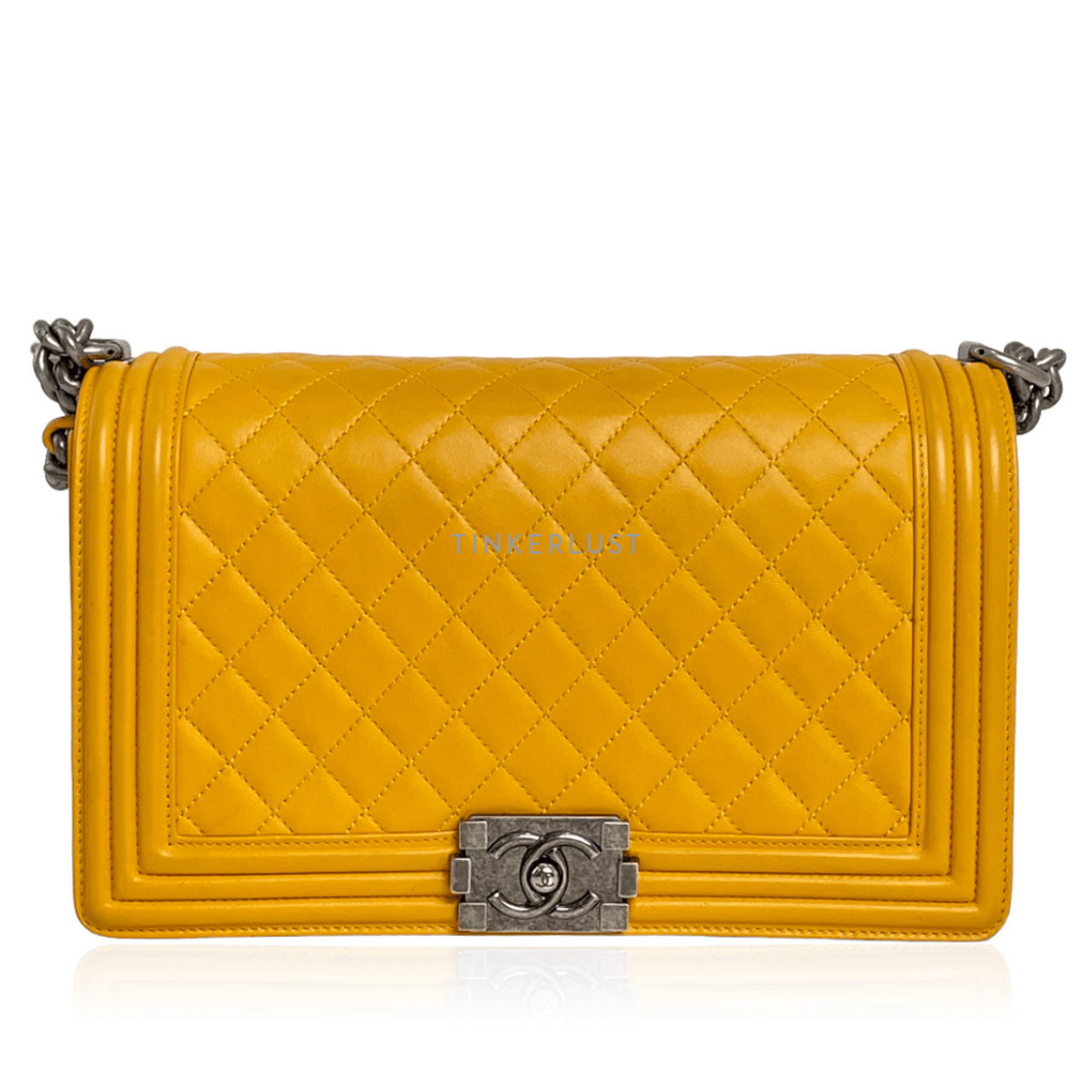 Chanel Boy New Medium Yellow Lambskin RHW # 20 Shoulder Bag