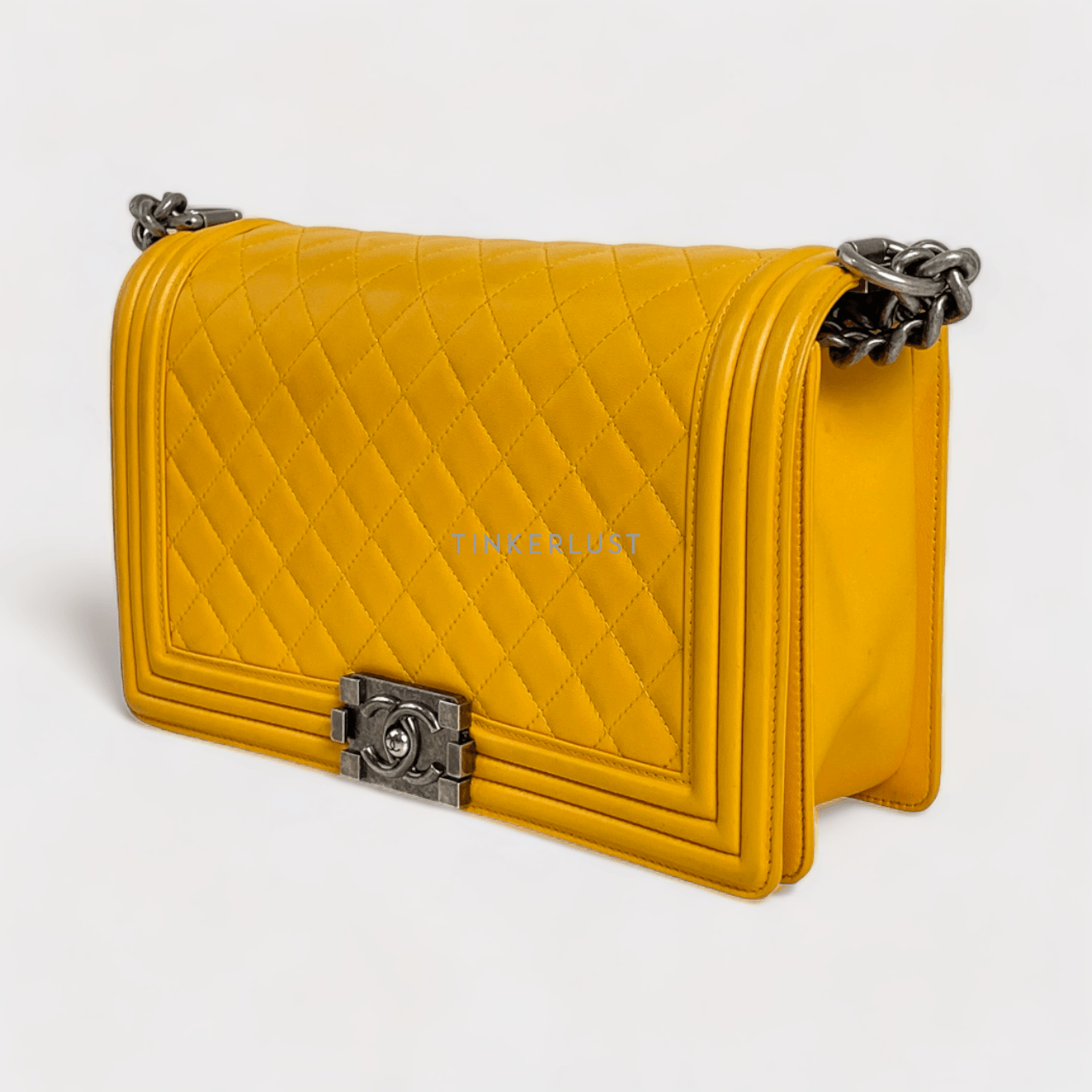 Chanel Boy New Medium Yellow Lambskin RHW # 20 Shoulder Bag