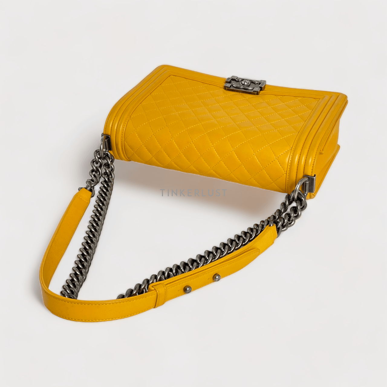 Chanel Boy New Medium Yellow Lambskin RHW # 20 Shoulder Bag