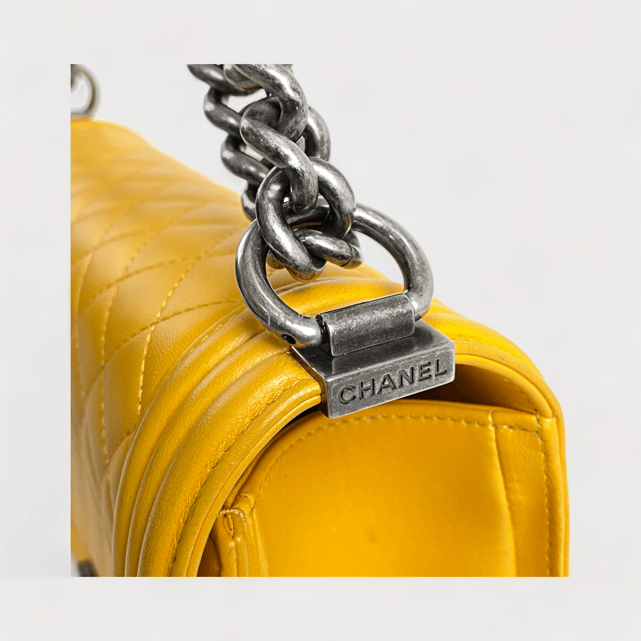 Chanel Boy New Medium Yellow Lambskin RHW # 20 Shoulder Bag