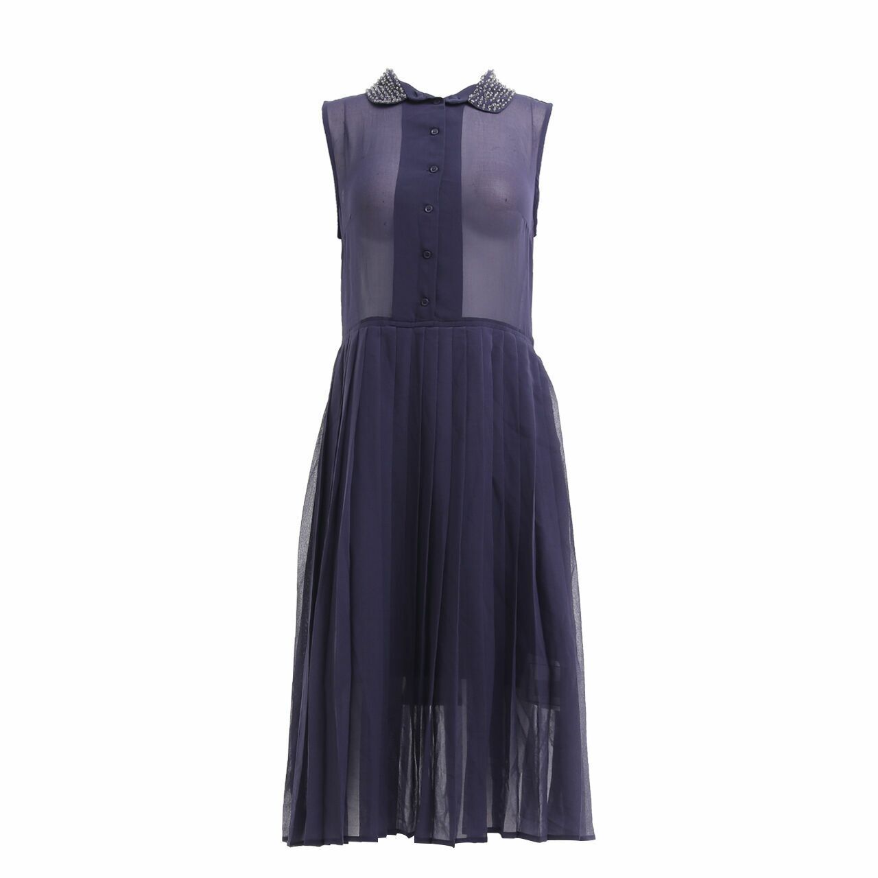 H&M Navy Pleated Midi Dress