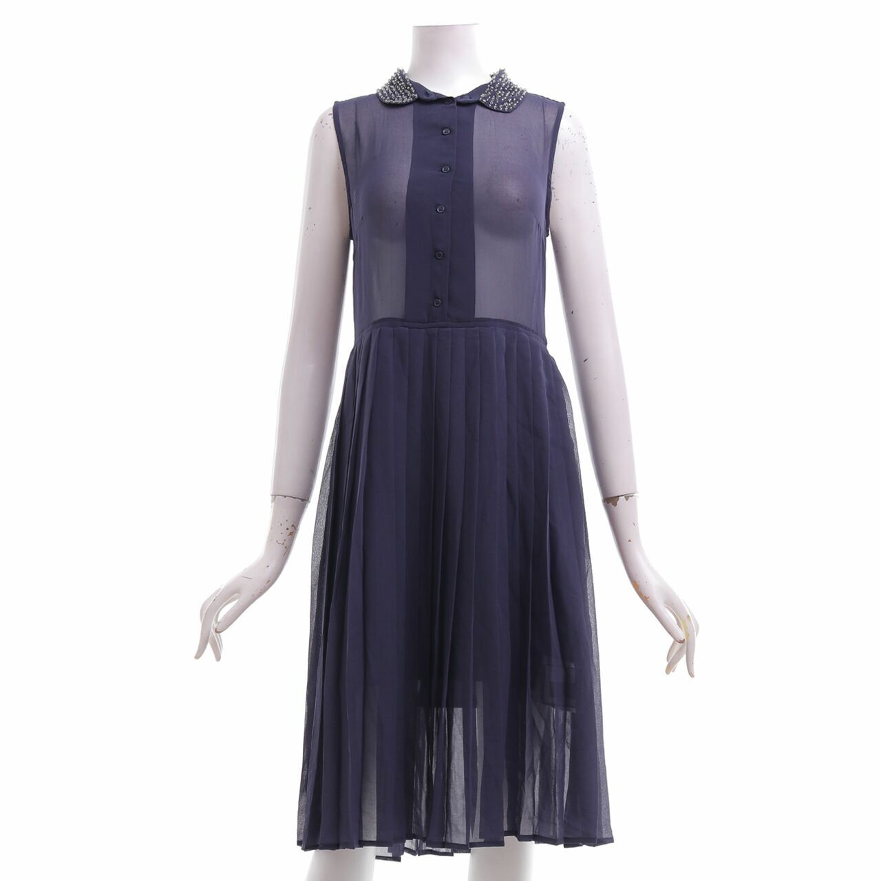 H&M Navy Pleated Midi Dress