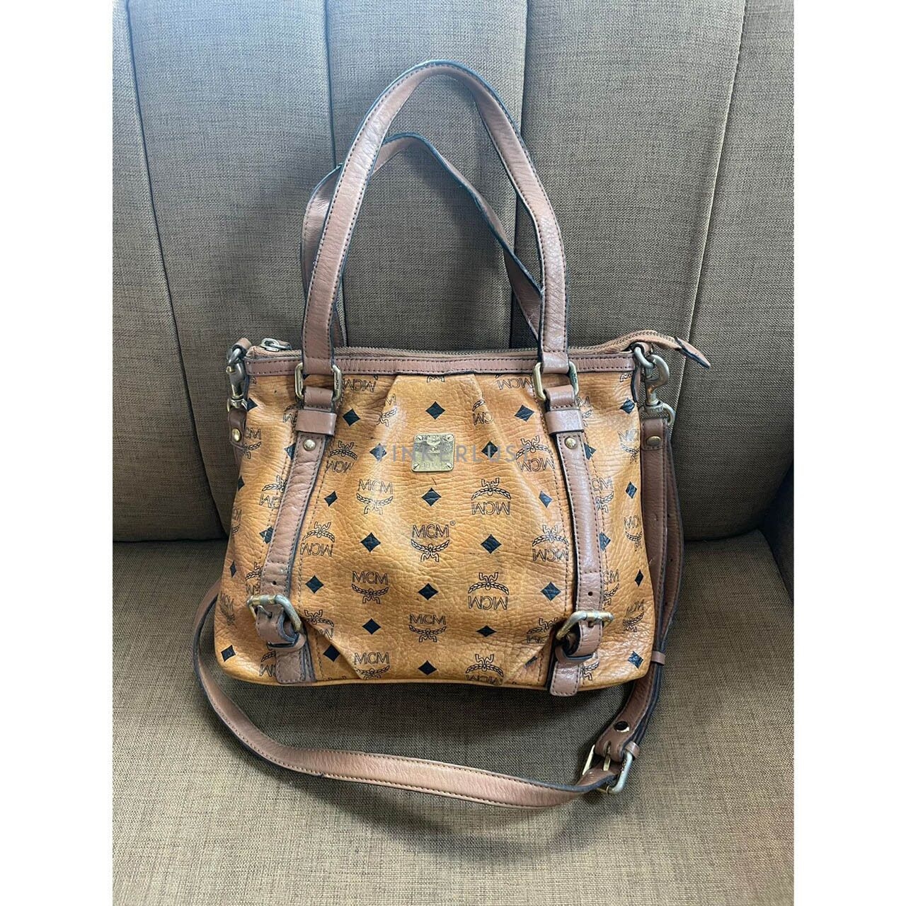 MCM Cognac Visetos Brown Satchel