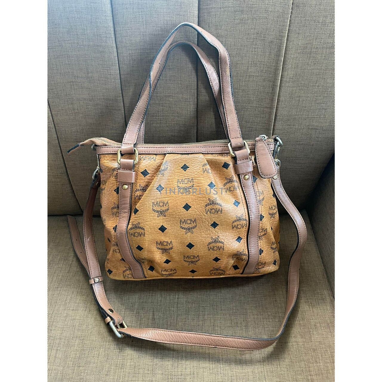 MCM Cognac Visetos Brown Satchel