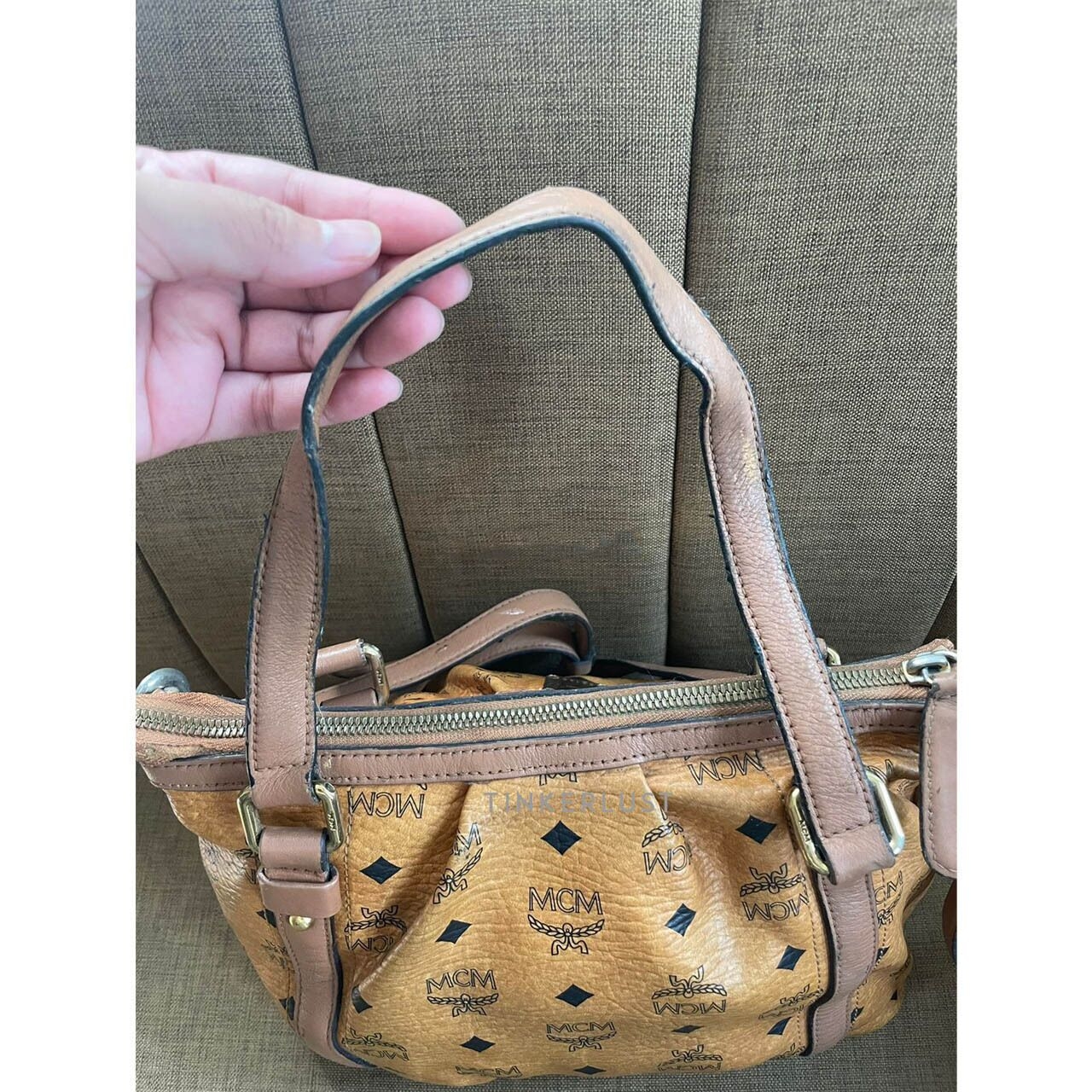 MCM Cognac Visetos Brown Satchel