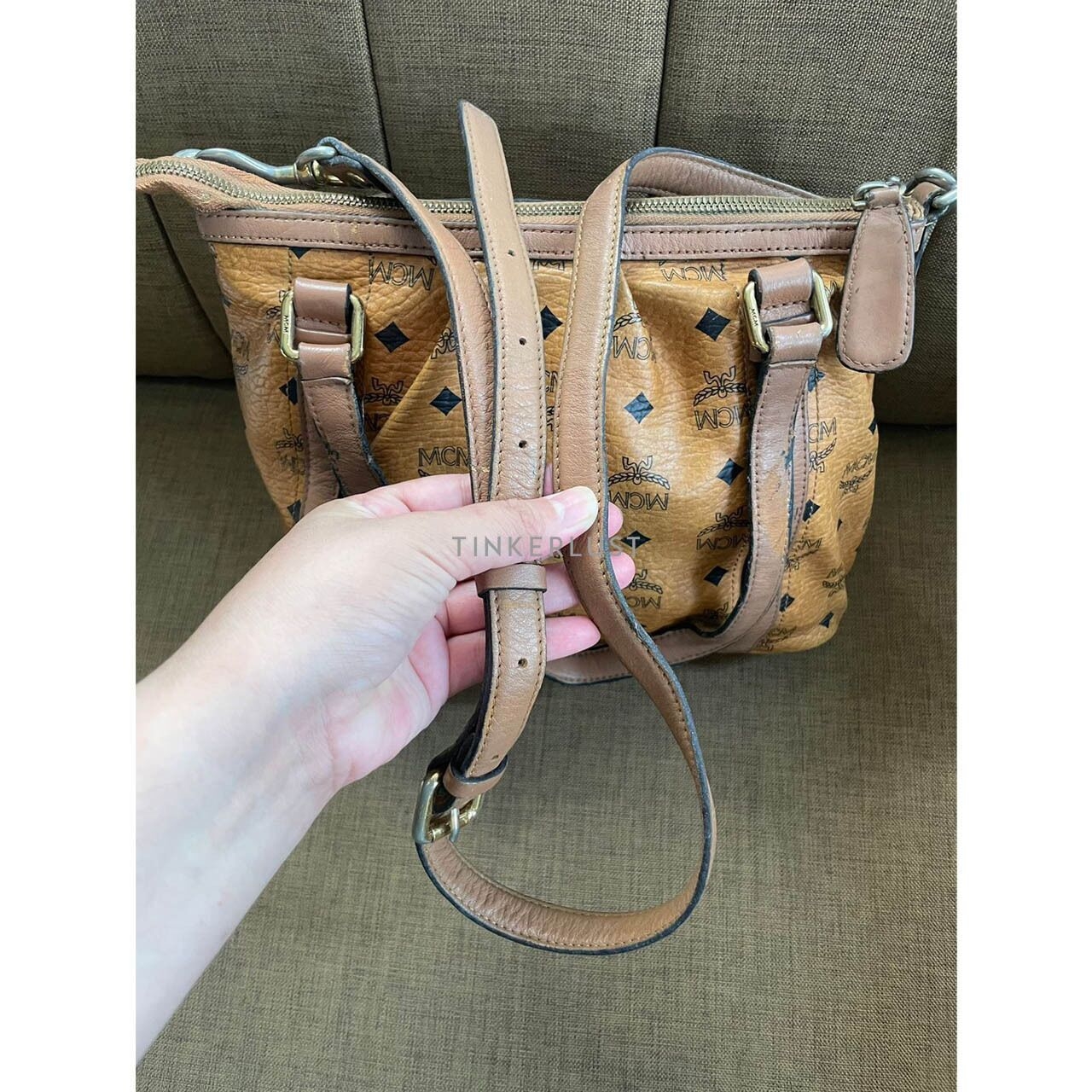 MCM Cognac Visetos Brown Satchel