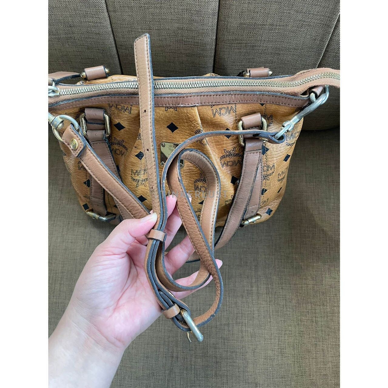 MCM Cognac Visetos Brown Satchel