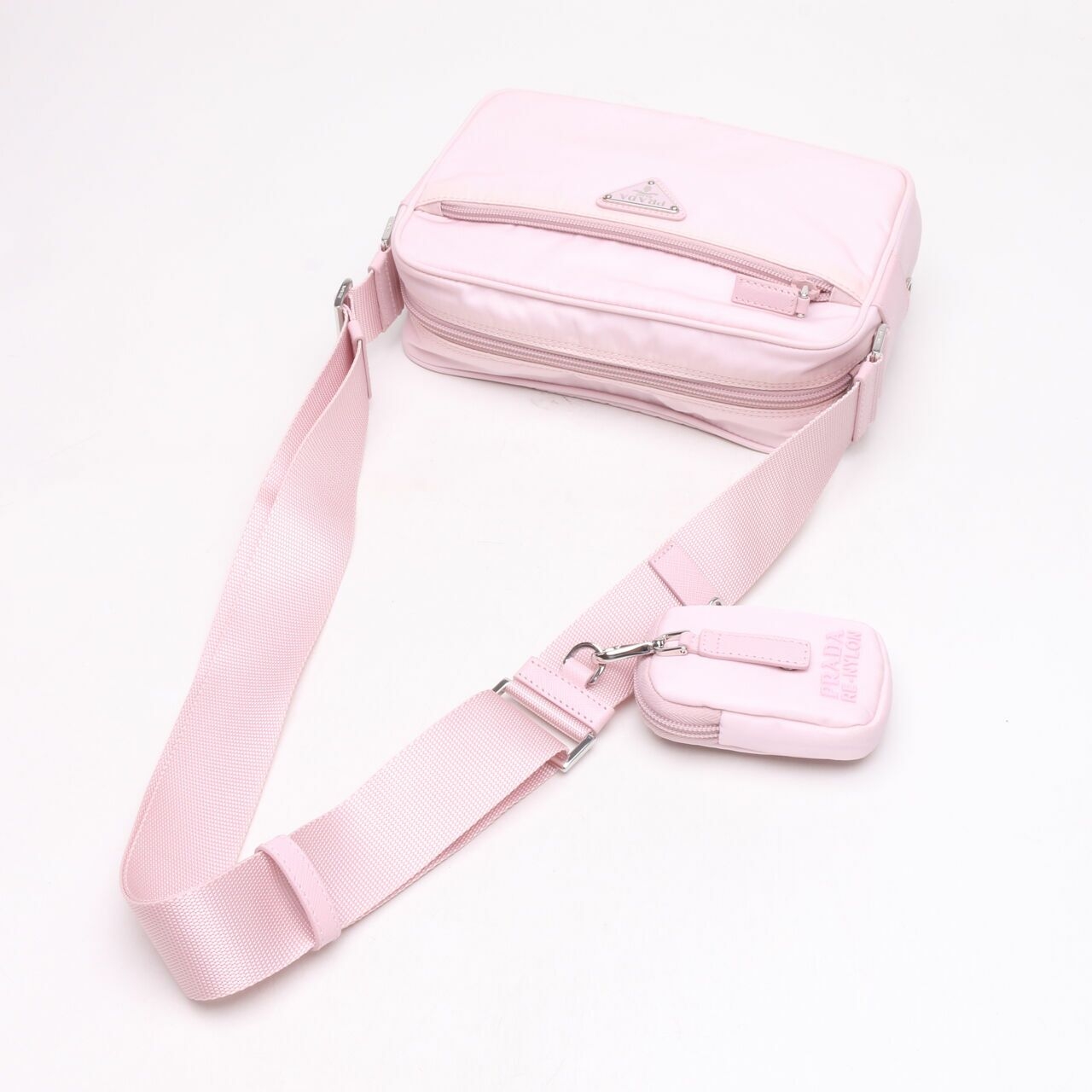 Prada Sacca Vela Messenger Bag With Mini Pouch In Albastro Pink Shoulder Bag	