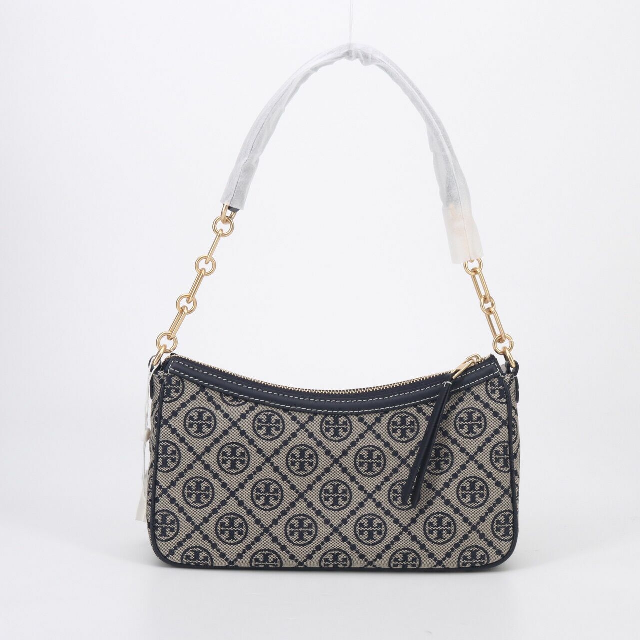 Tory Burch T Monogram Jacquard Zip Shoulder Bag Navy