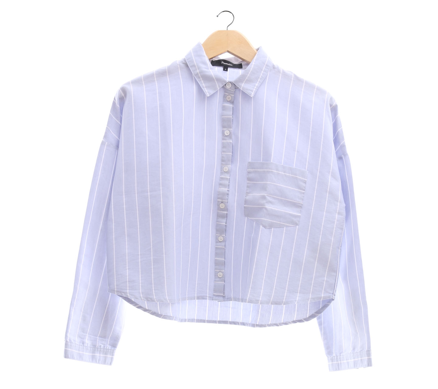 Pomelo Blue Striped Cropped Shirt