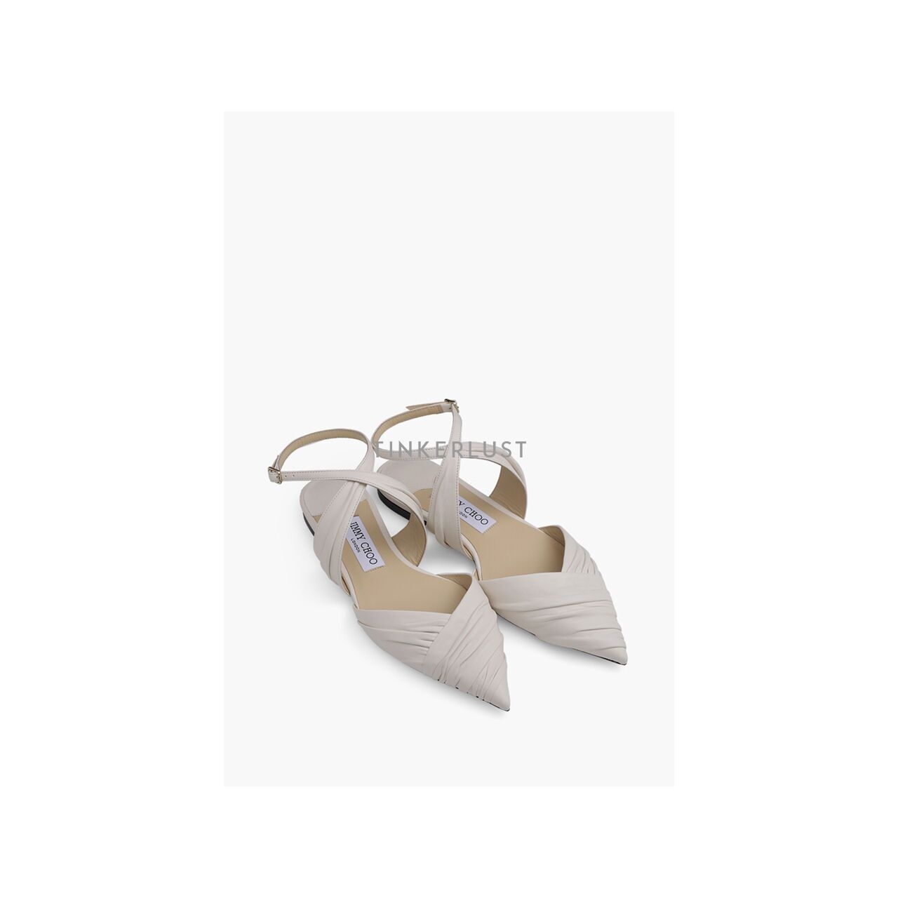 Jimmy Choo Women Basil Crossover in Latte Leather Flats