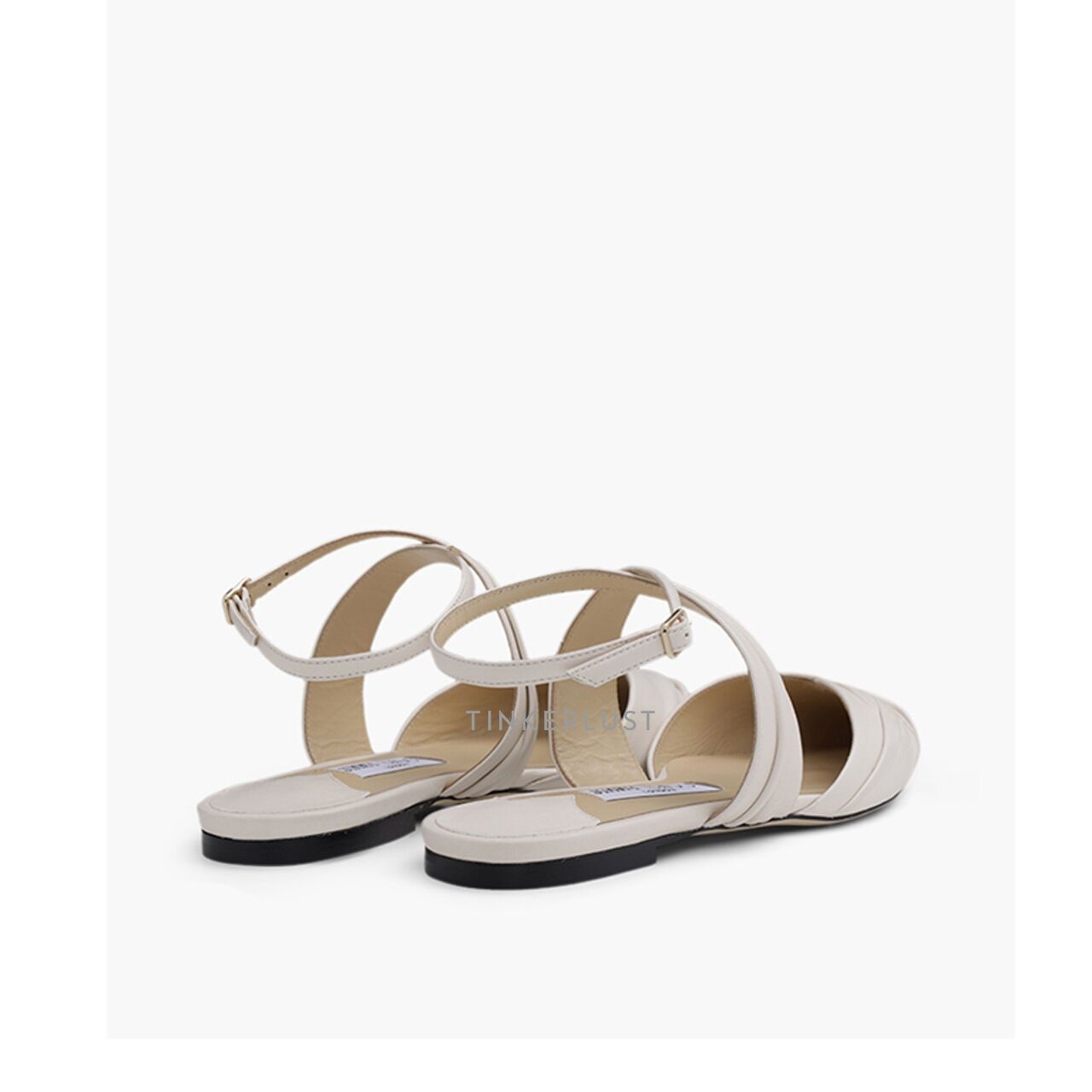 Jimmy Choo Women Basil Crossover in Latte Leather Flats