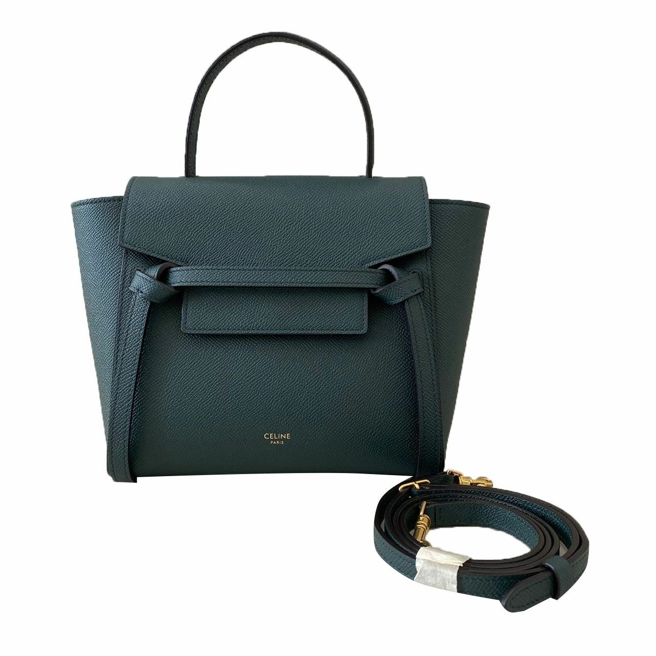 Celine Nano Belt Green Amazon Grained Calfskin Satchel Bag