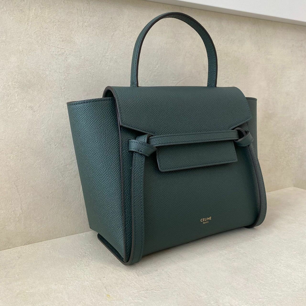 Celine Nano Belt Green Amazon Grained Calfskin Satchel Bag