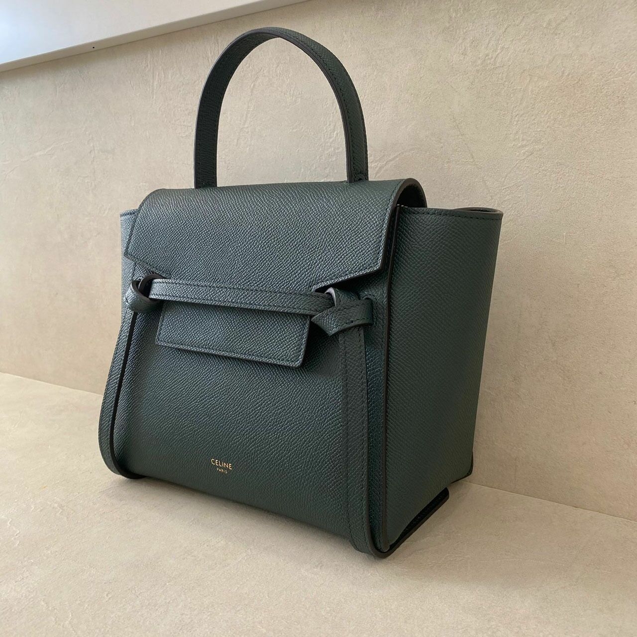 Celine Nano Belt Green Amazon Grained Calfskin Satchel Bag