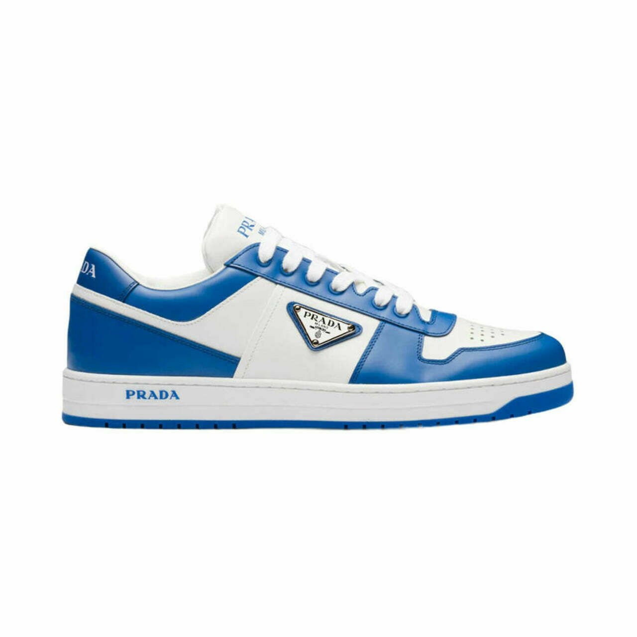 Enamel Triangle Logo White Downtown Leather Sneakers White/Coblat Blue