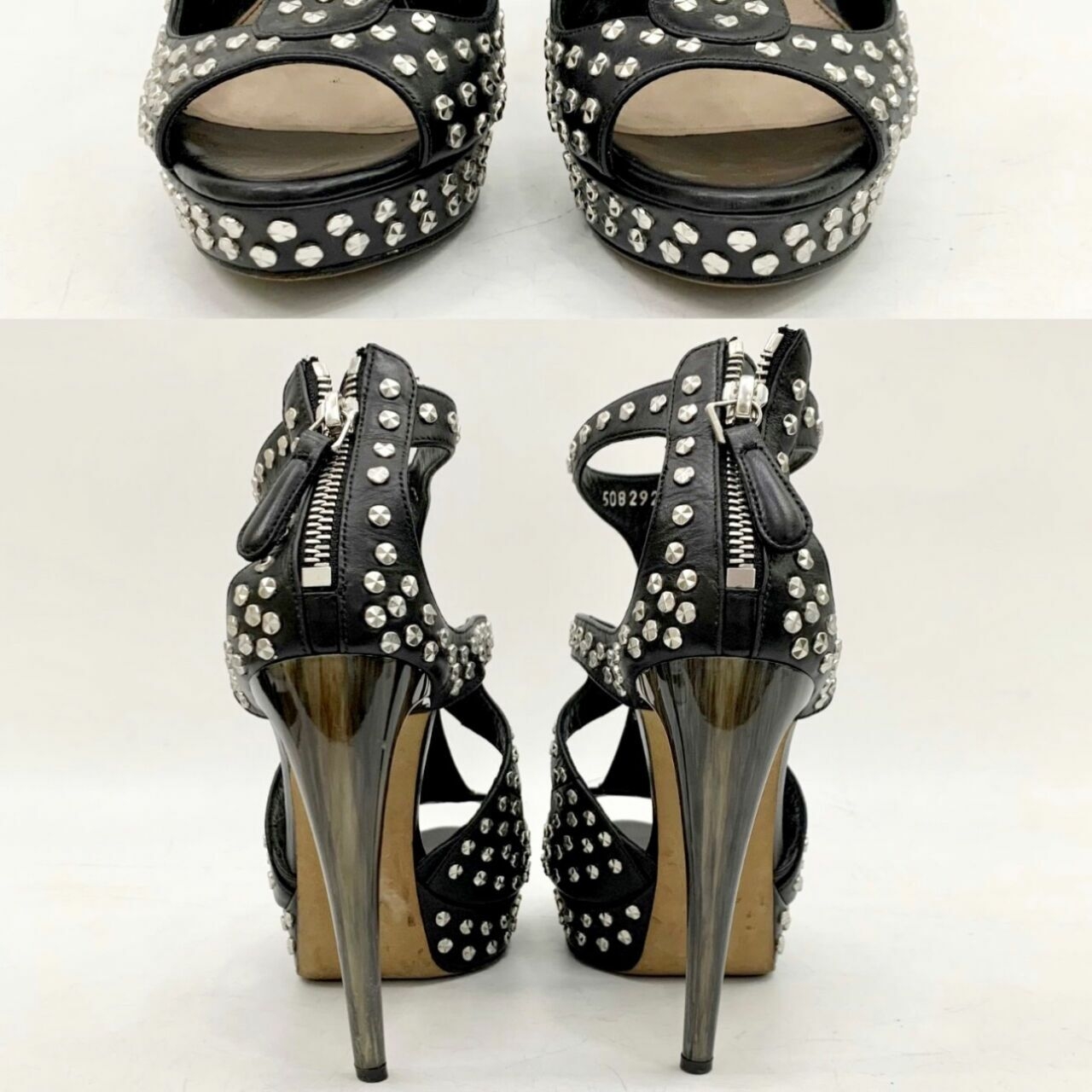 Alexander Mcqueen Black Leather Studded Heels