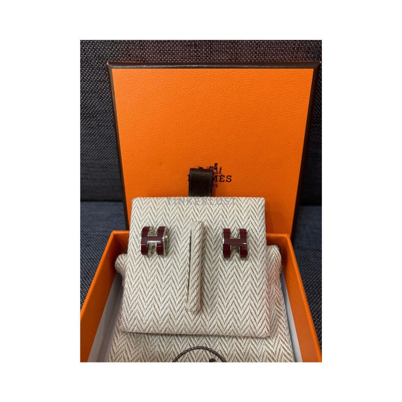 Hermes Mini Pop H Rouge PHW Earrings