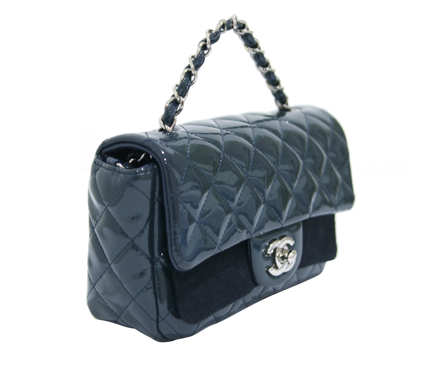 Chanel Blue Patent Leather Quilted Flapbag Sling Bag