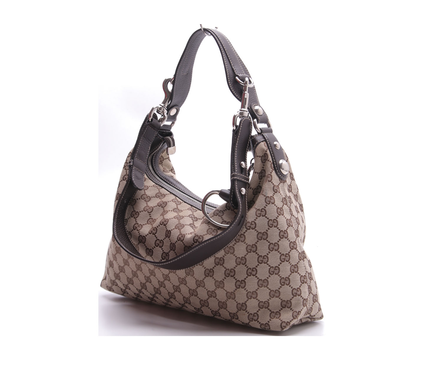 Gucci Beige Canvas Monogram Shoulder Bag 