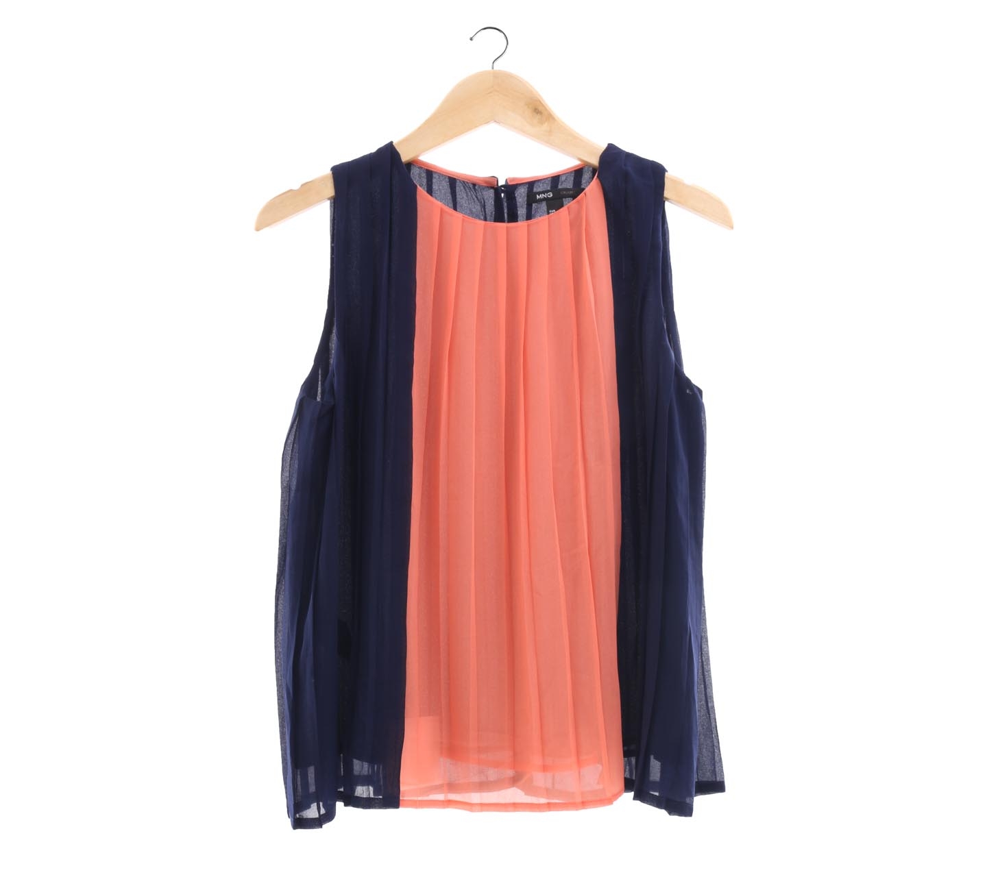 Mango Dark Blue & Peach Pleated Sleeveless