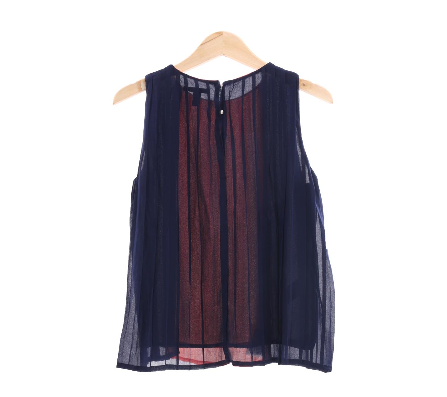 Mango Dark Blue & Peach Pleated Sleeveless