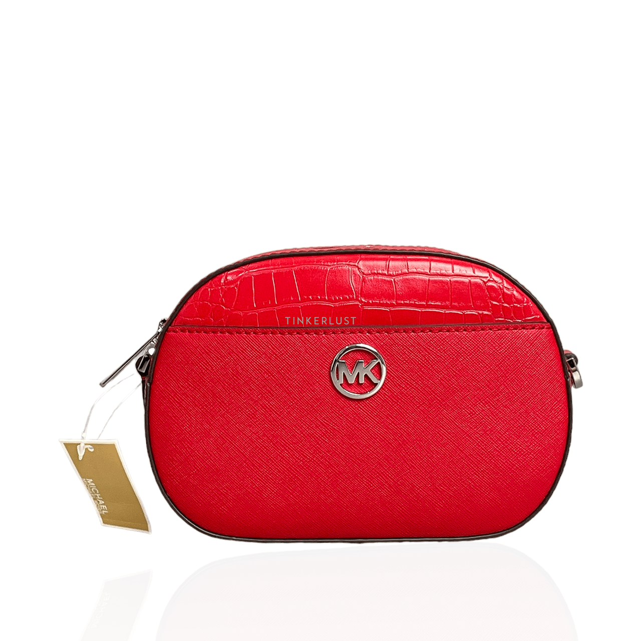 Michael Kors 35H3S8GC1L Jet Set Glam Bright Red Small Front Pocket Oval Sling Bag