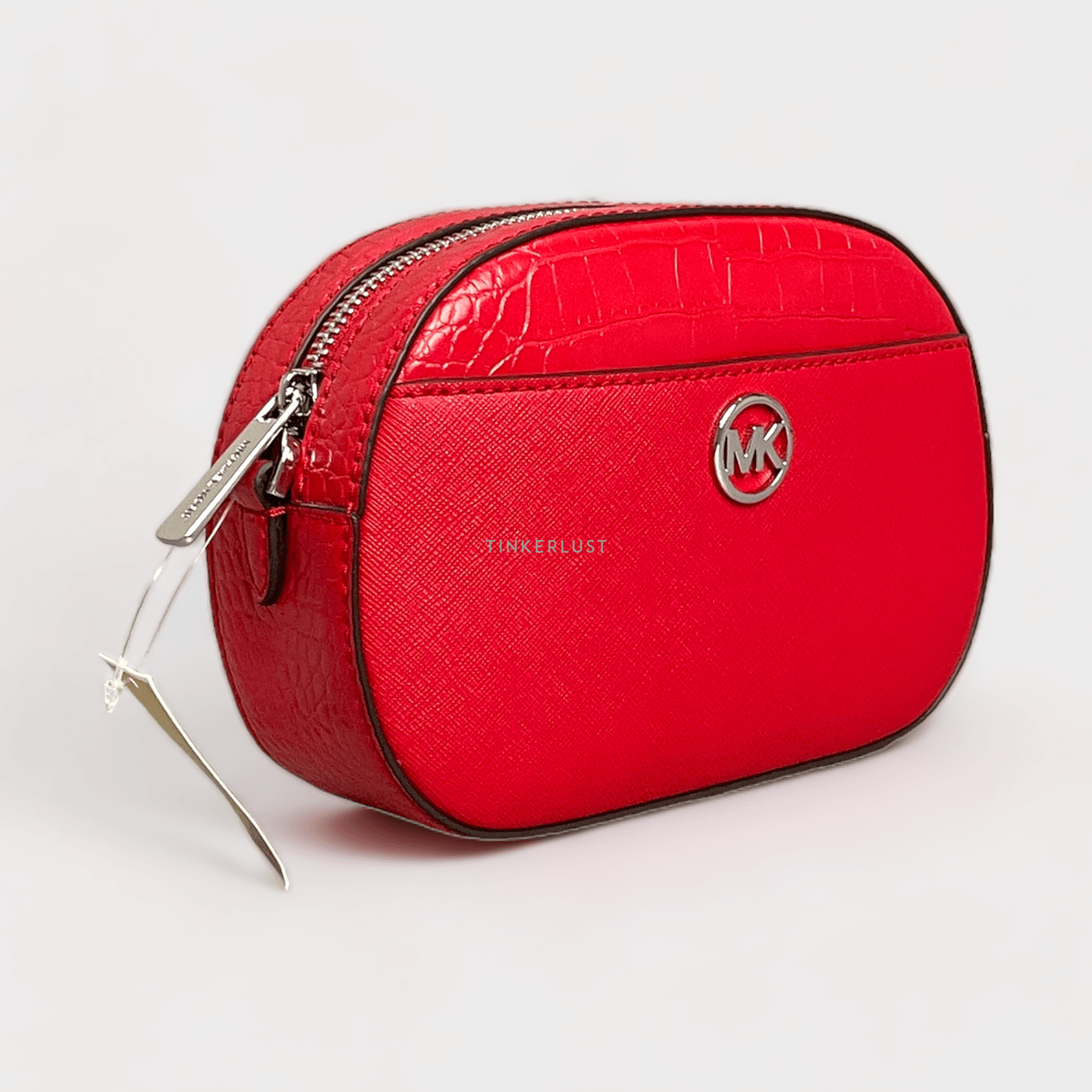 Michael Kors 35H3S8GC1L Jet Set Glam Bright Red Small Front Pocket Oval Sling Bag