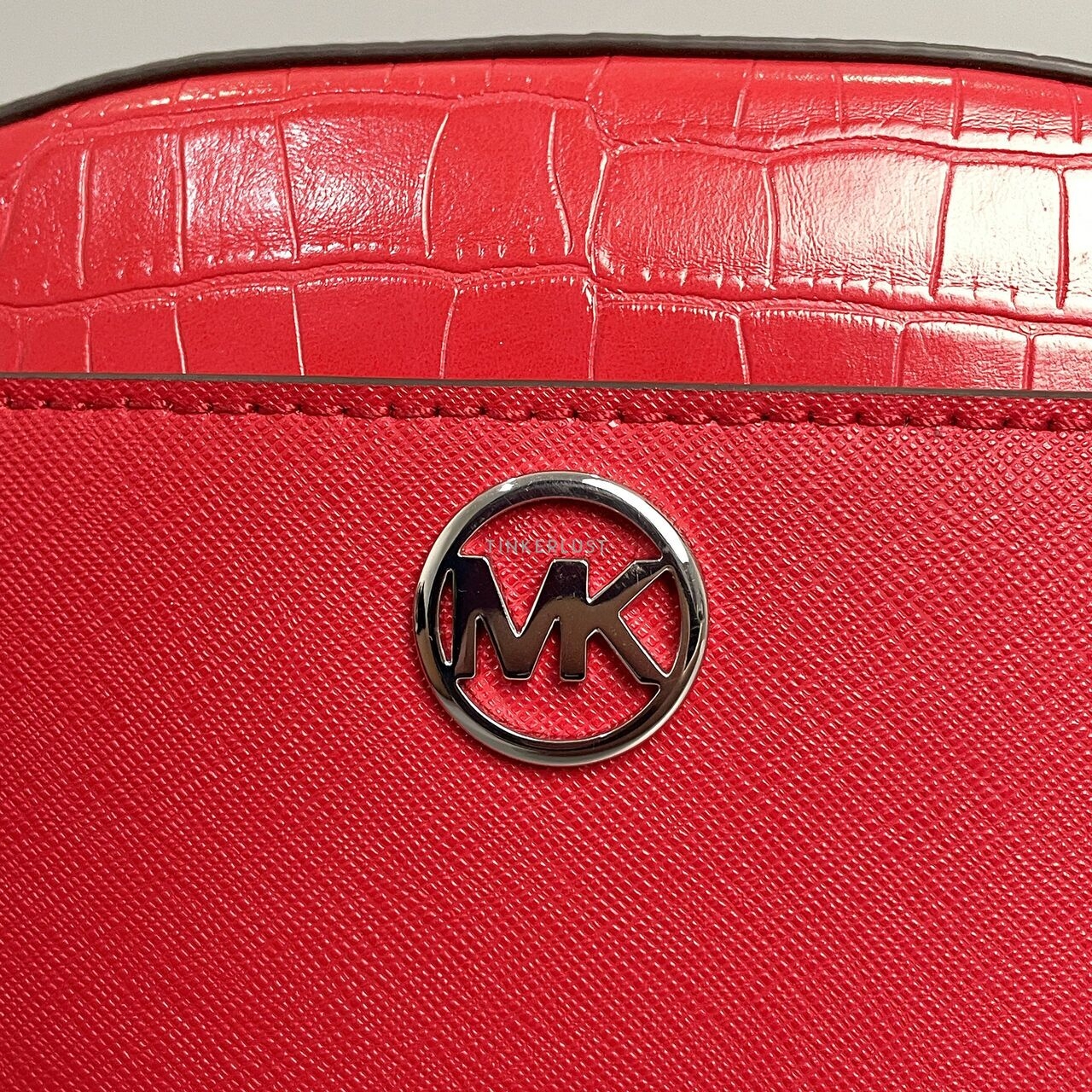 Michael Kors 35H3S8GC1L Jet Set Glam Bright Red Small Front Pocket Oval Sling Bag