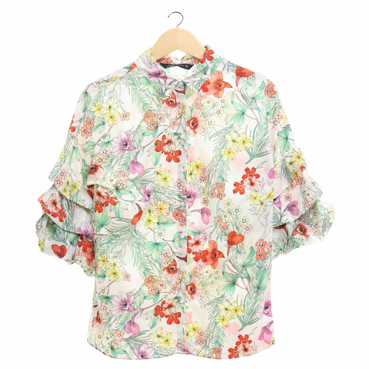 Zara Off White Floral Printed Shirt