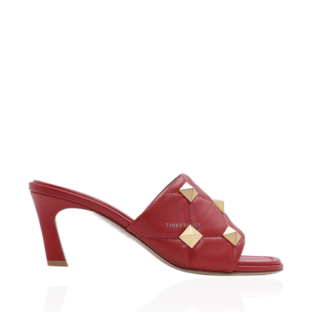 Valentino Roman Stud Slide Sandal 65mm in Red Quilted Nappa Heels