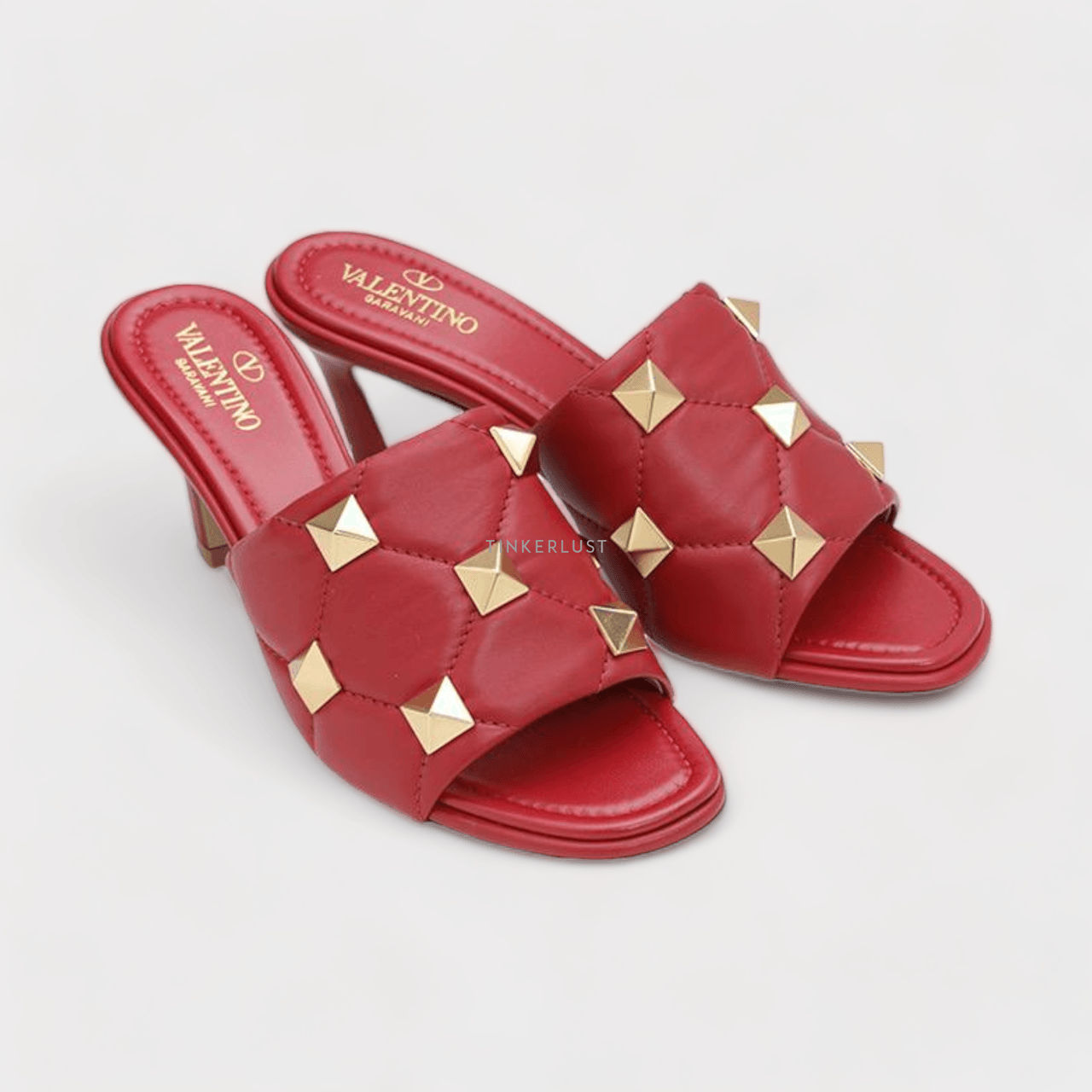 Valentino Roman Stud Slide Sandal 65mm in Red Quilted Nappa Heels