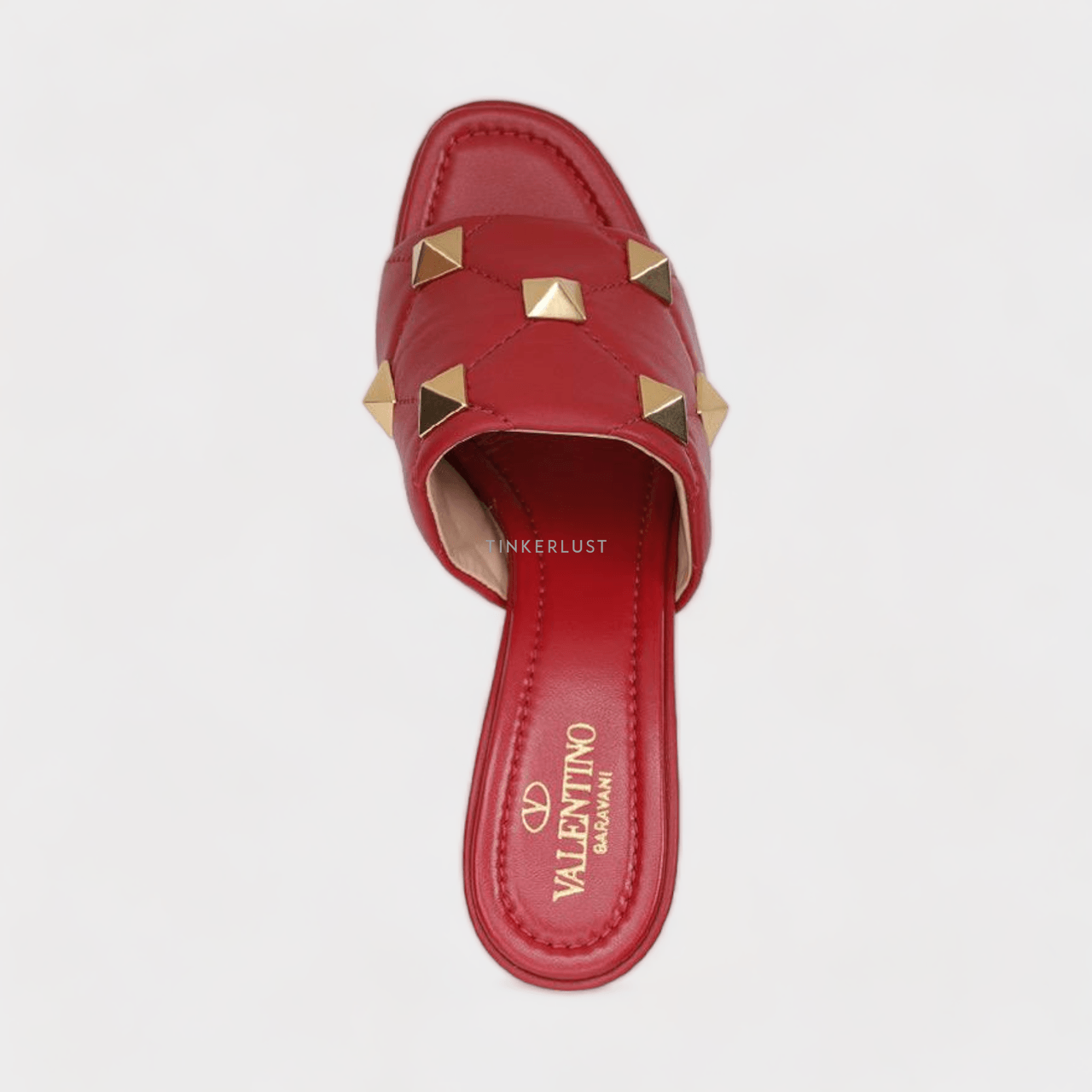 Valentino Roman Stud Slide Sandal 65mm in Red Quilted Nappa Heels