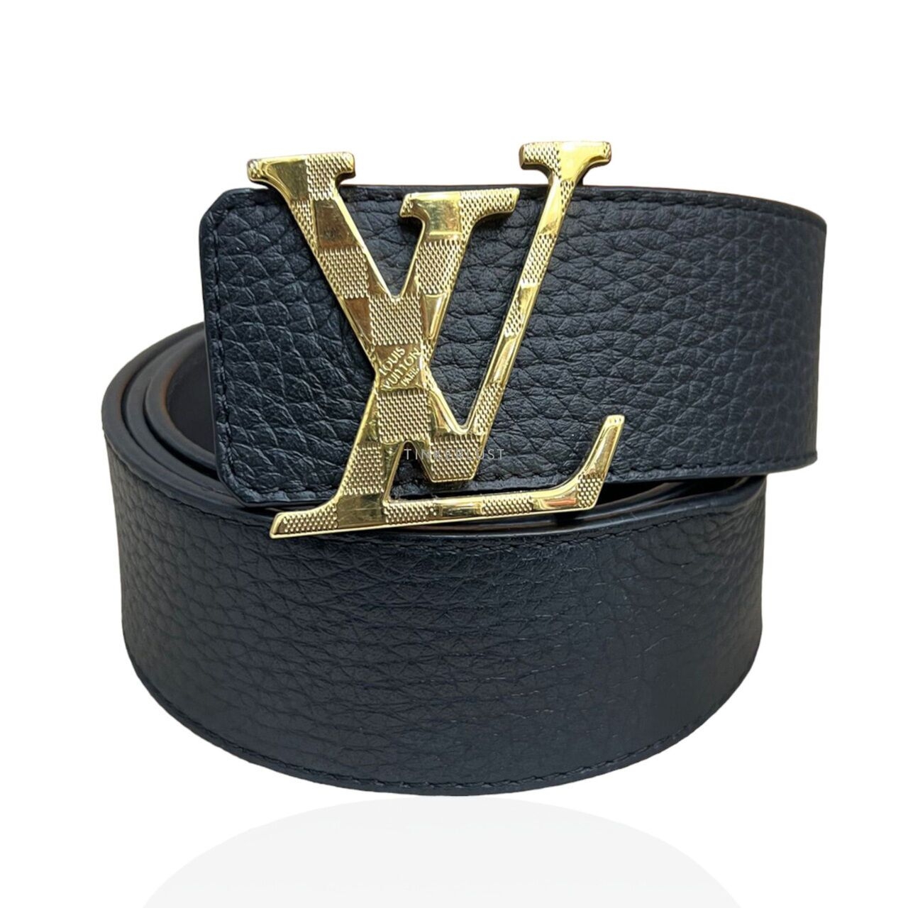 Louis Vuitton Black Leather Damier Gold Buckle Belt