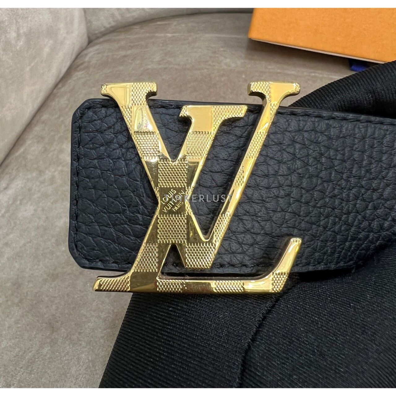 Louis Vuitton Black Leather Damier Gold Buckle Belt