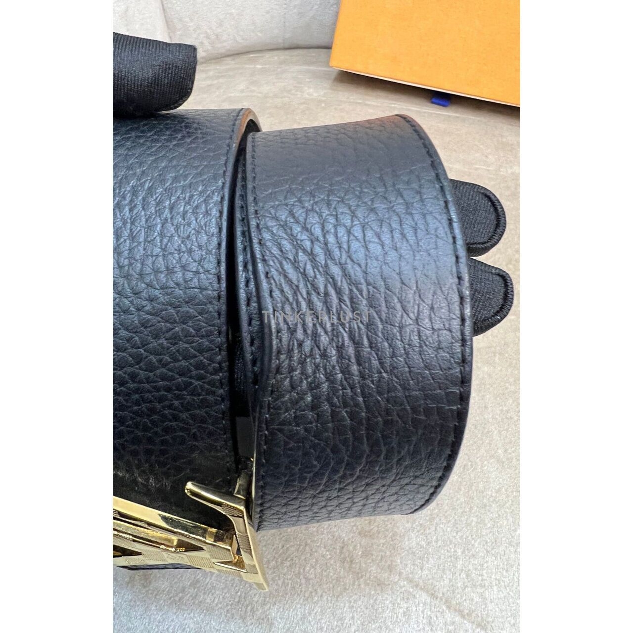 Louis Vuitton Black Leather Damier Gold Buckle Belt