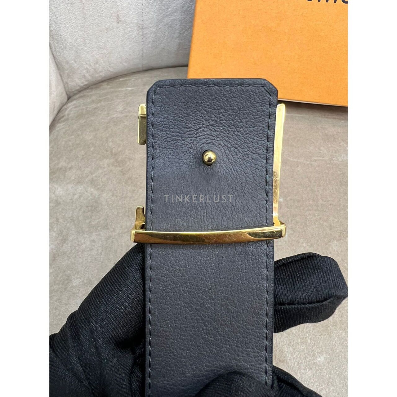 Louis Vuitton Black Leather Damier Gold Buckle Belt