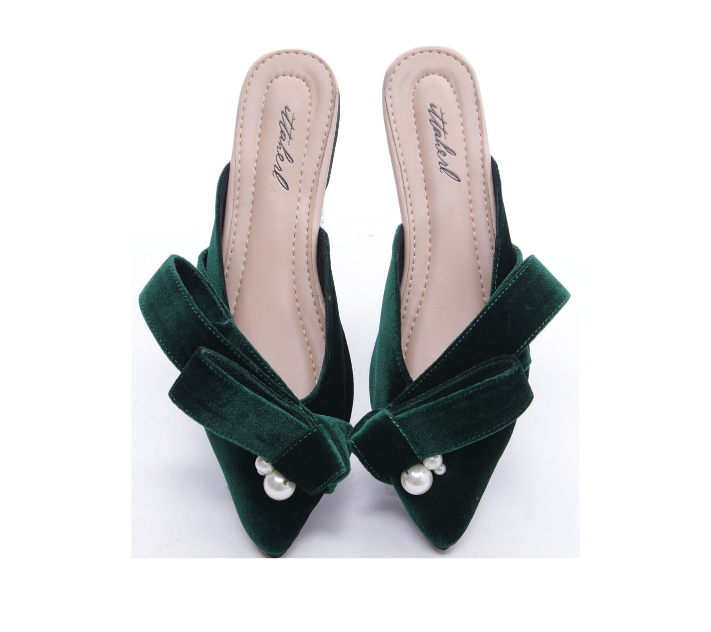 Ittaherl Green Mules Tie With Pearl Sandals