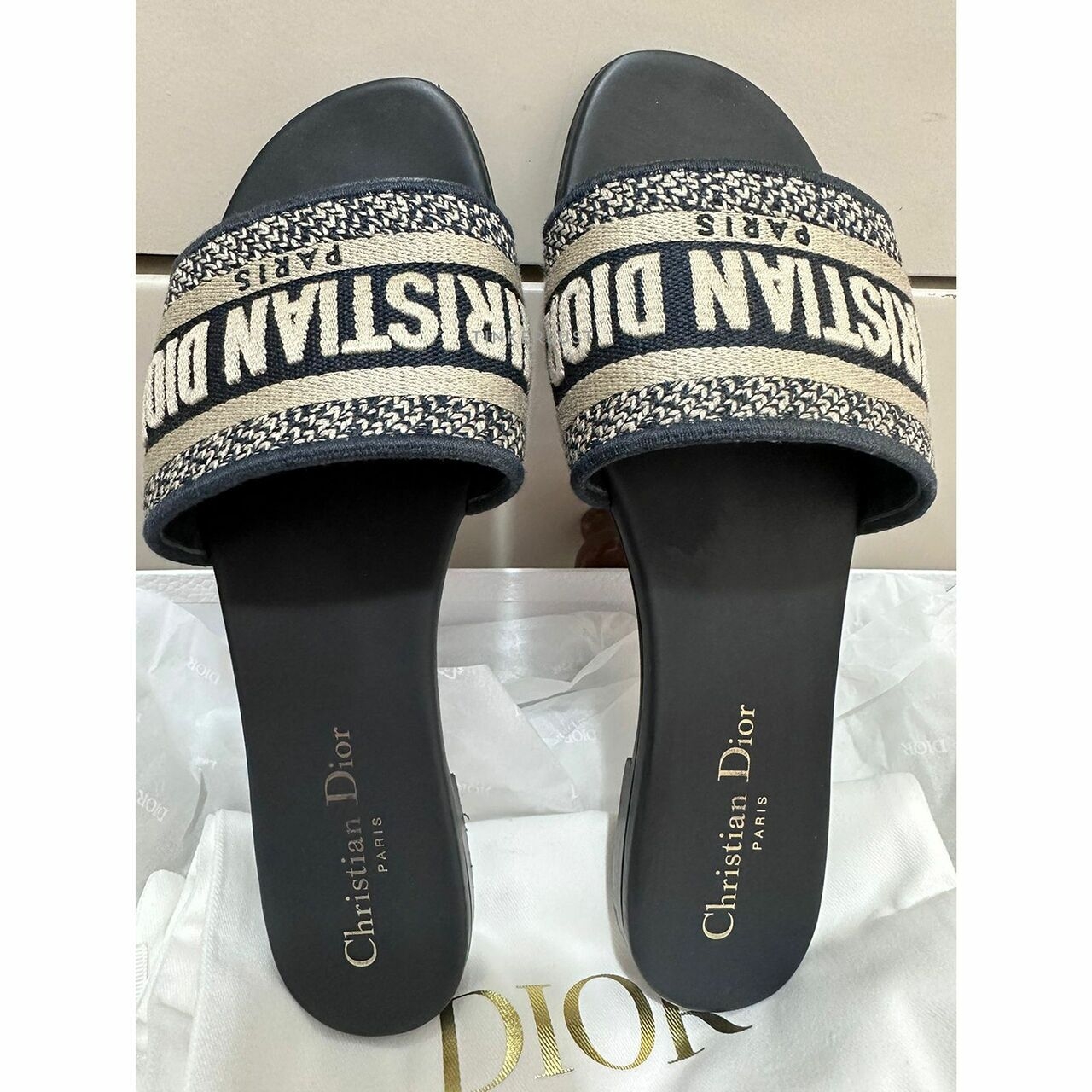 Christian Dior Deep Blue Embroidered Sandals