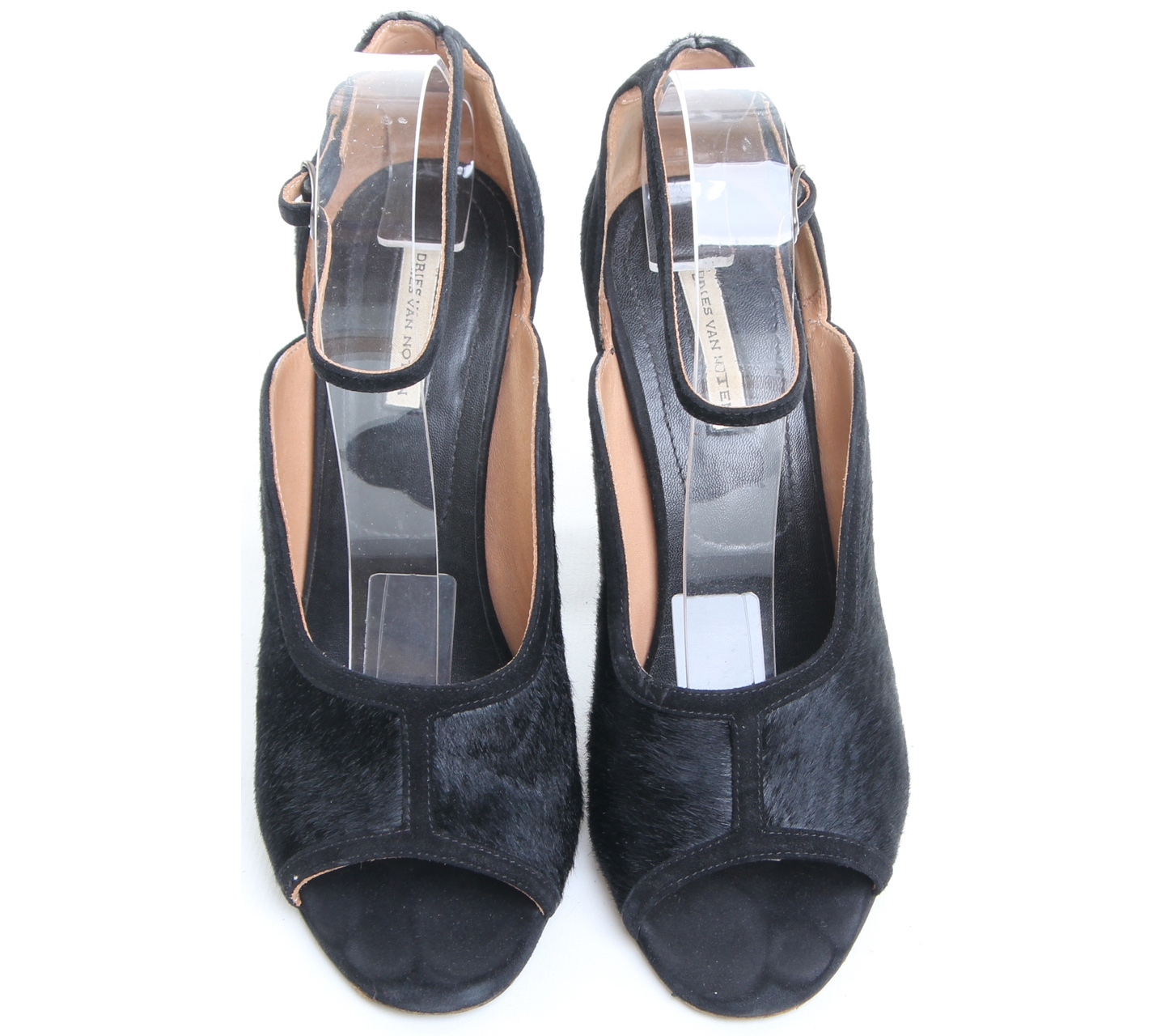 Dries Van Noten Black Pony Style-Calfskin D'Orsay Tie Heels