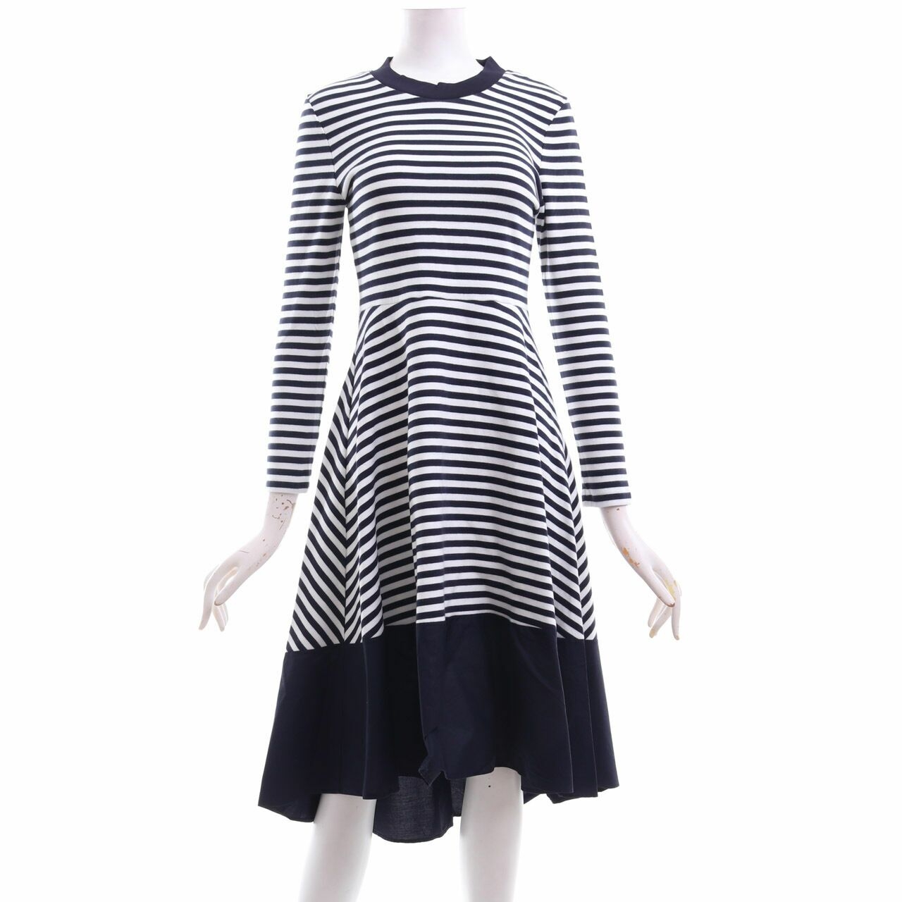 COS Navy & White Striped Midi Dress