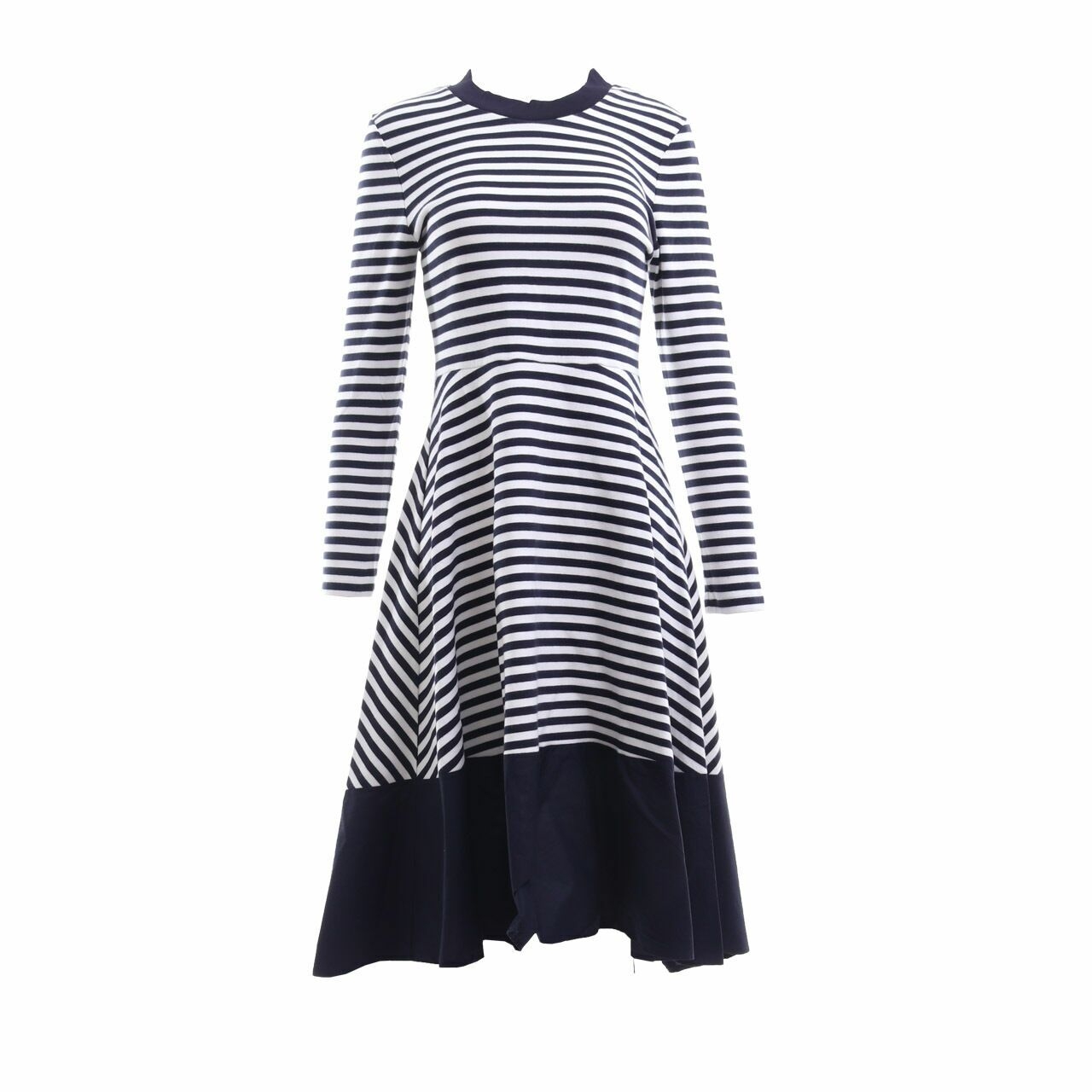 COS Navy & White Striped Midi Dress