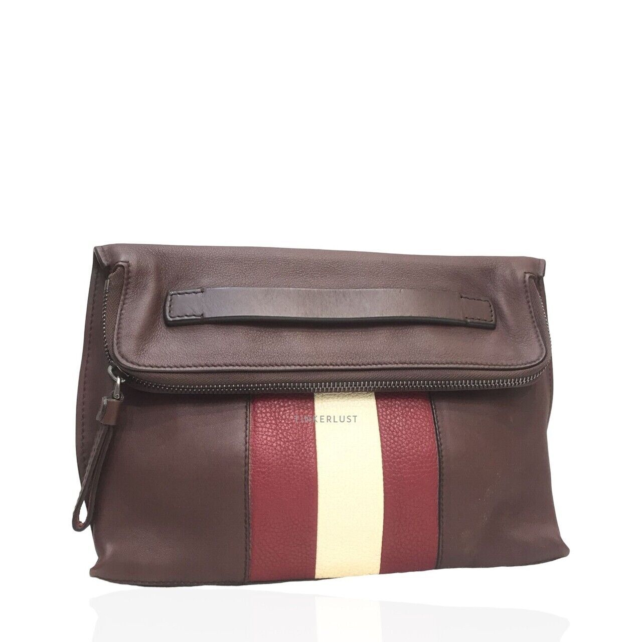 Bally Benjy Leather Red Maroon List White Clutch 