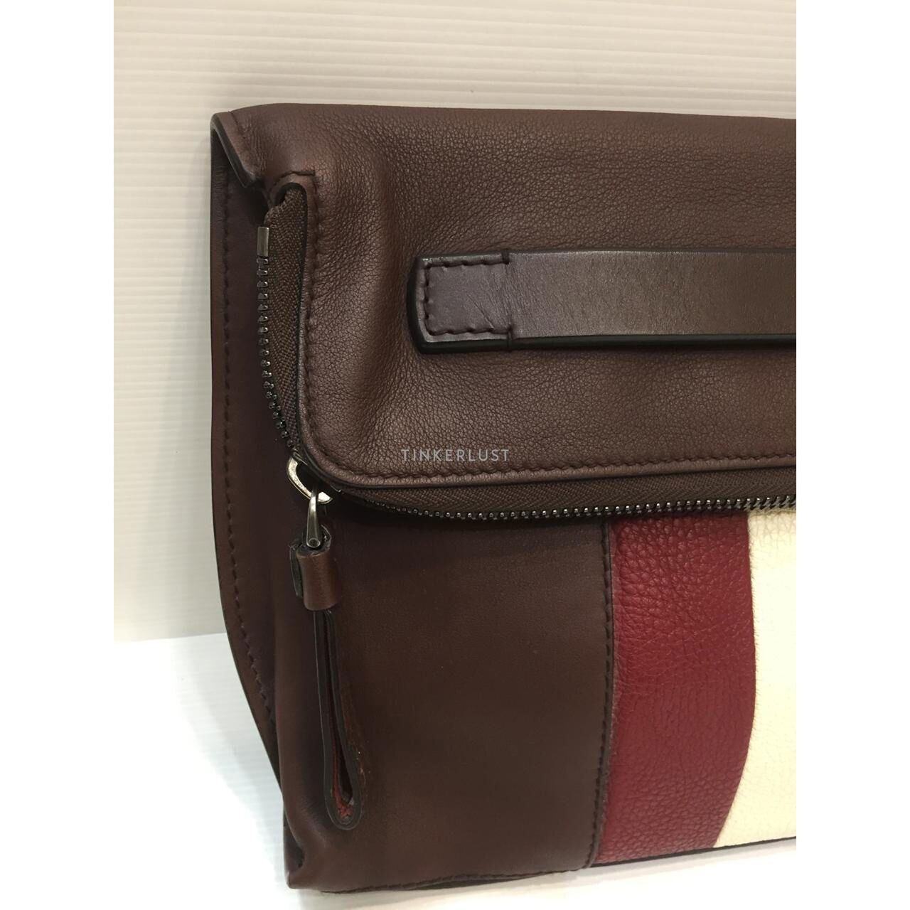 Bally Benjy Leather Red Maroon List White Clutch 