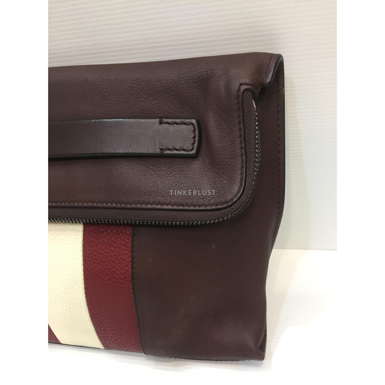 Bally Benjy Leather Red Maroon List White Clutch 