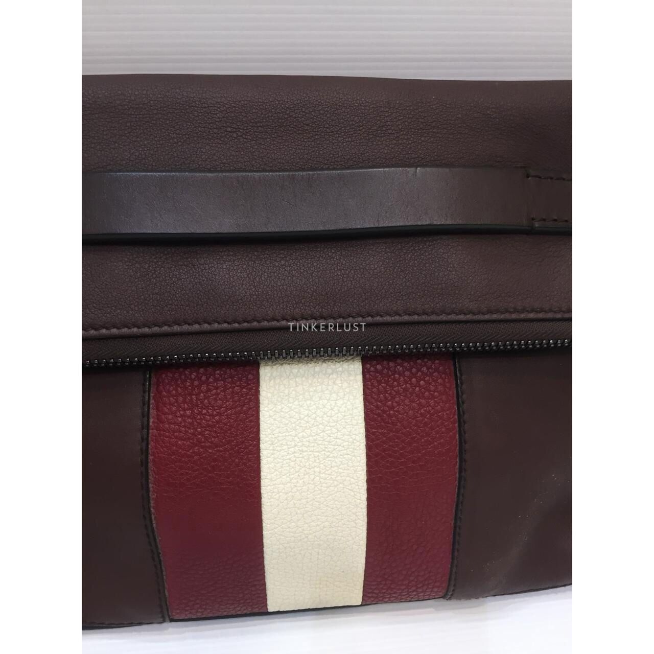 Bally Benjy Leather Red Maroon List White Clutch 