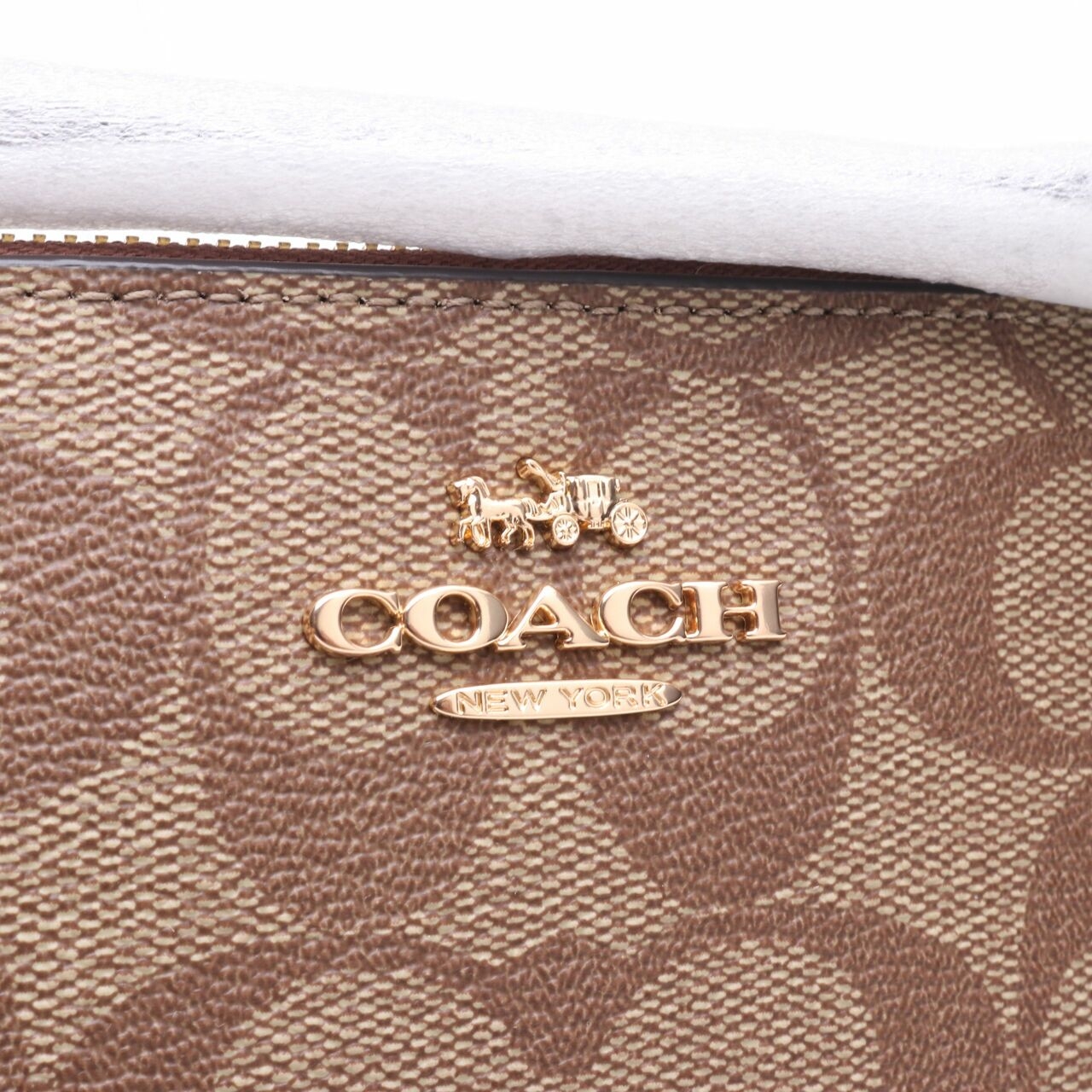 Coach 6648 Signature Large Corner Zip Wristlet Khaki Saddle Wallet