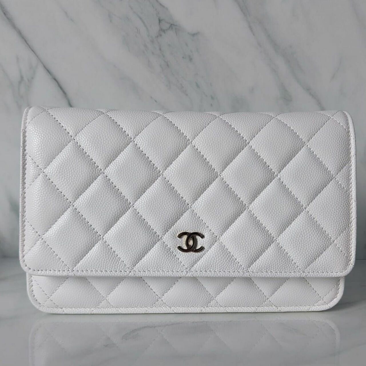 Chanel WOC Wallet On Chain White Caviar Sling Bag