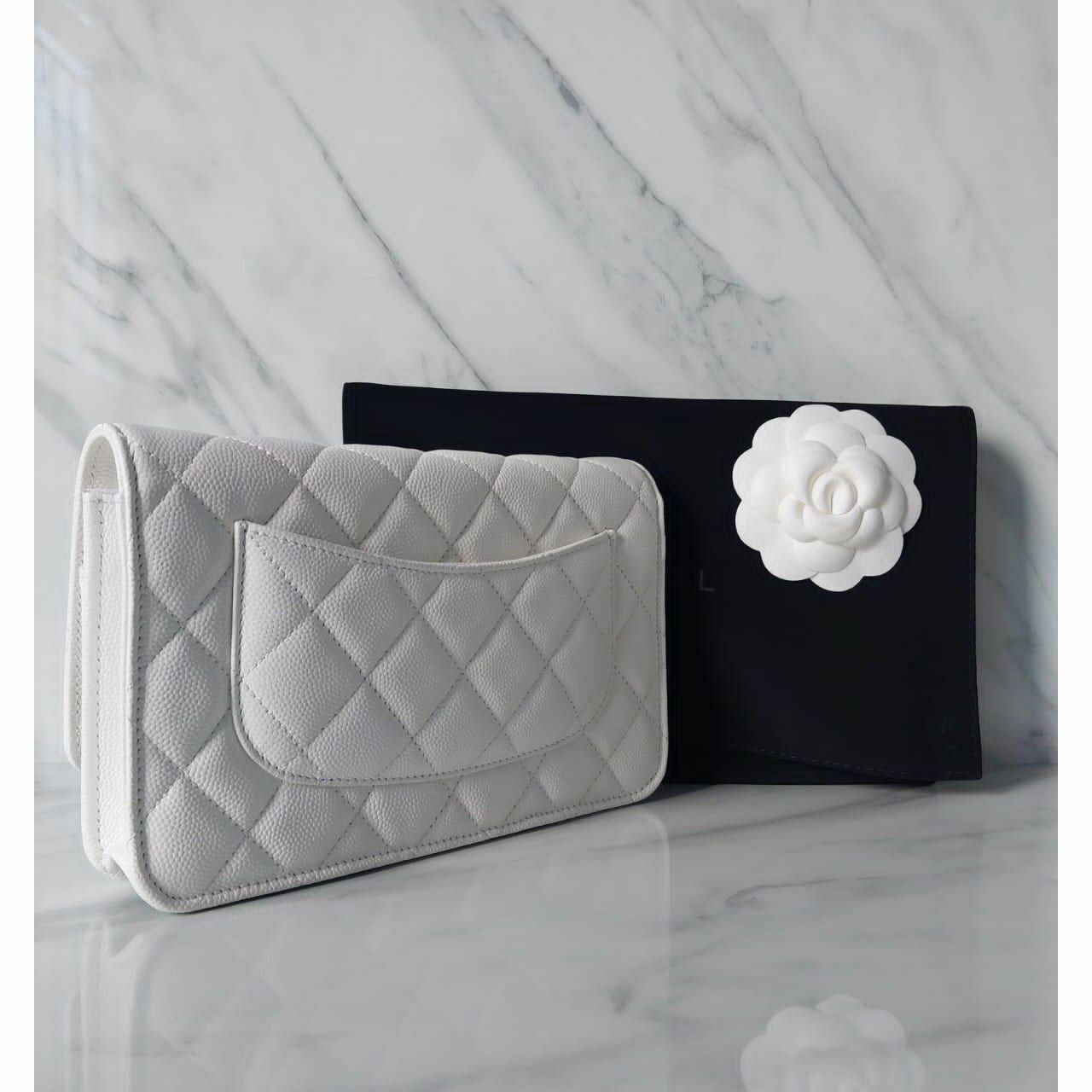 Chanel WOC Wallet On Chain White Caviar Sling Bag